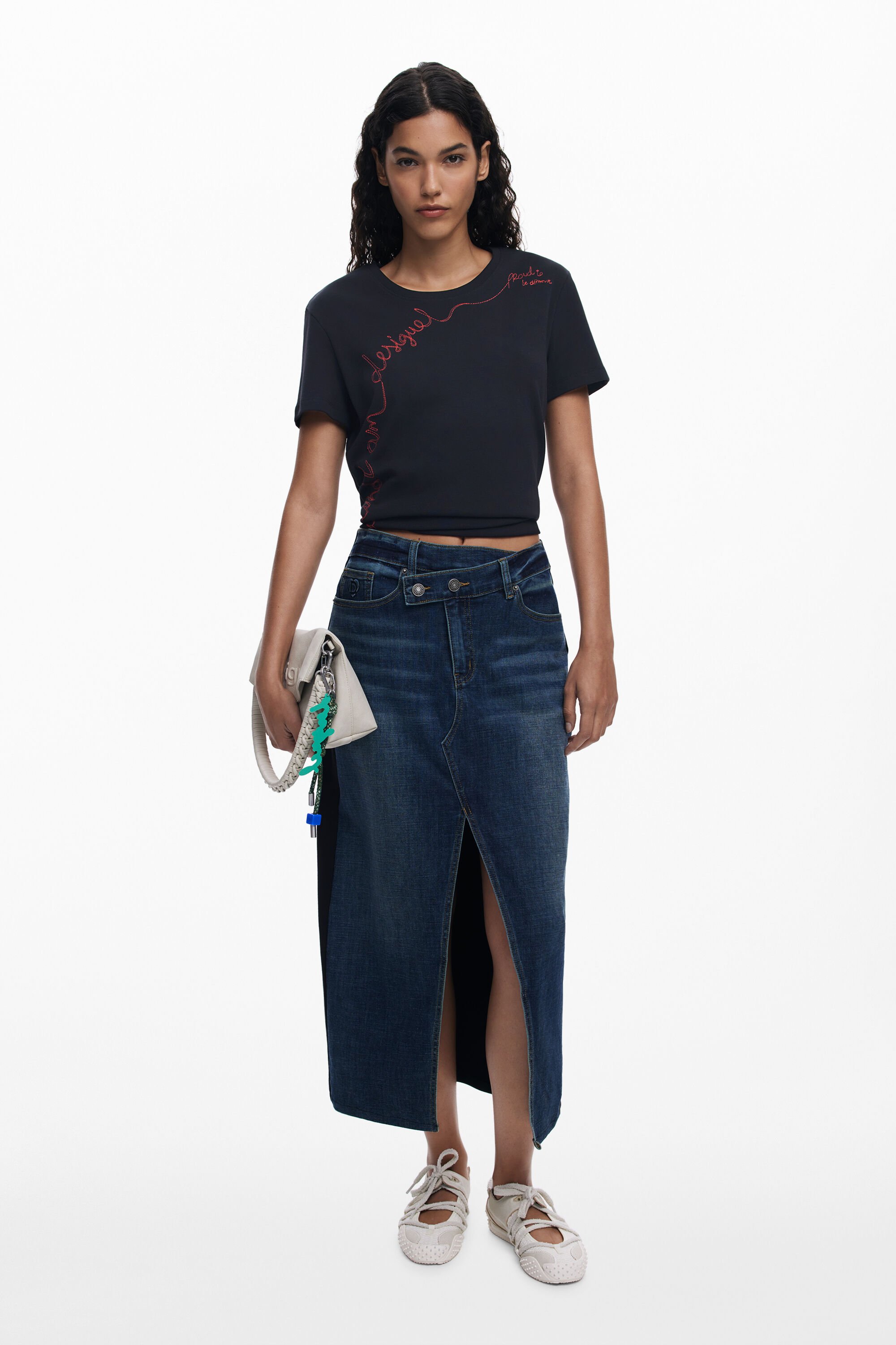 Desigual Falda Midi Denim Combinada