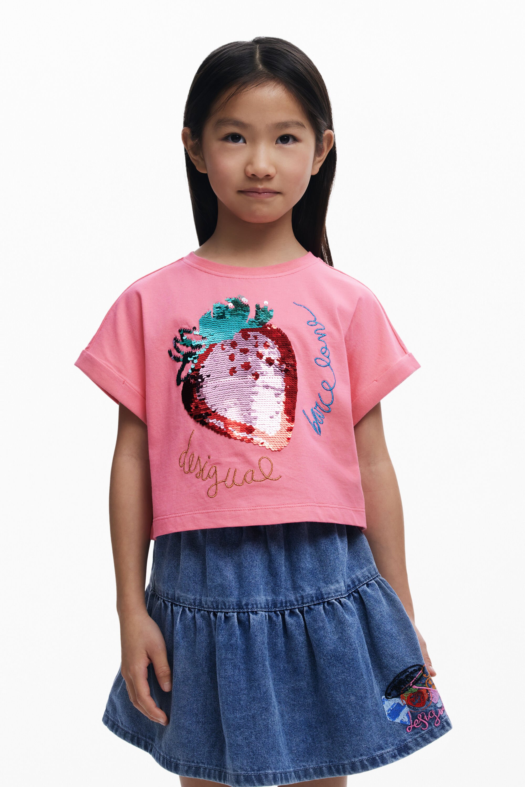 Camiseta Desigual con lentejuelas de fresa