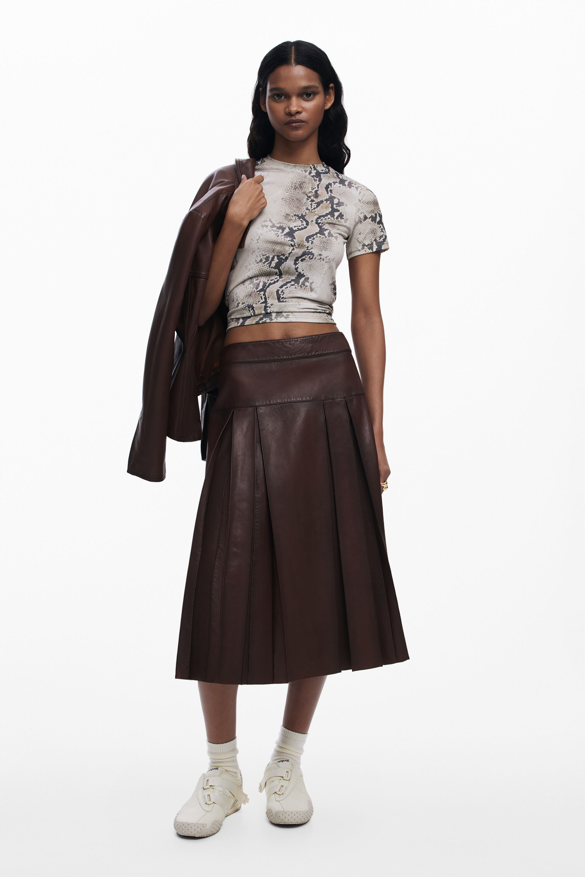 Falda midi de piel Desigual para mujer