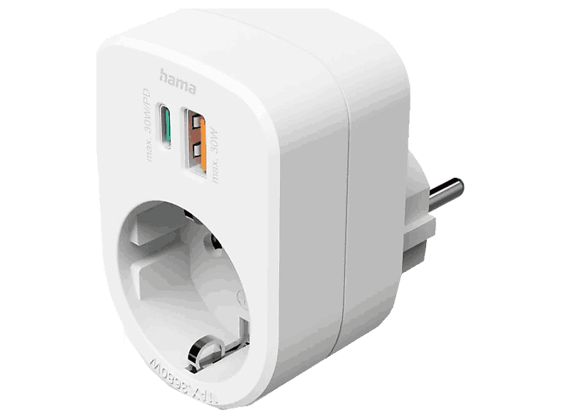 Hama Base Múltiple con 3 Tomas y 2 Puertos USB (USB-A y USB-C) 30W
