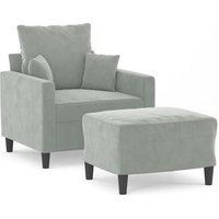 Sillón de Salón con Taburete Terciopelo Gris Claro