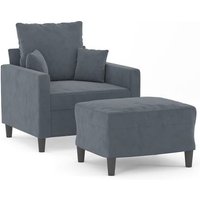 Sillón de Salón con Taburete Terciopelo Gris Oscuro