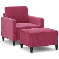 Sillón de Salón con Taburete Terciopelo Rojo Tinto CFW414728