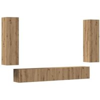 Mueble de TV de Salón de Pared 4uds Madera Roble Artesanal Mueble de TV de Salón de Pared 4uds Madera Roble Artesanal
