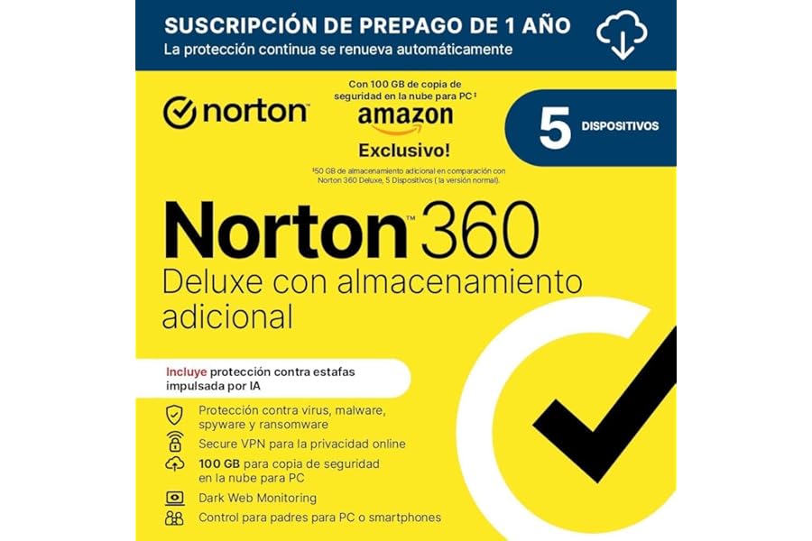 Norton 360 Deluxe Antivirus 5 Dispositivos 1 Año