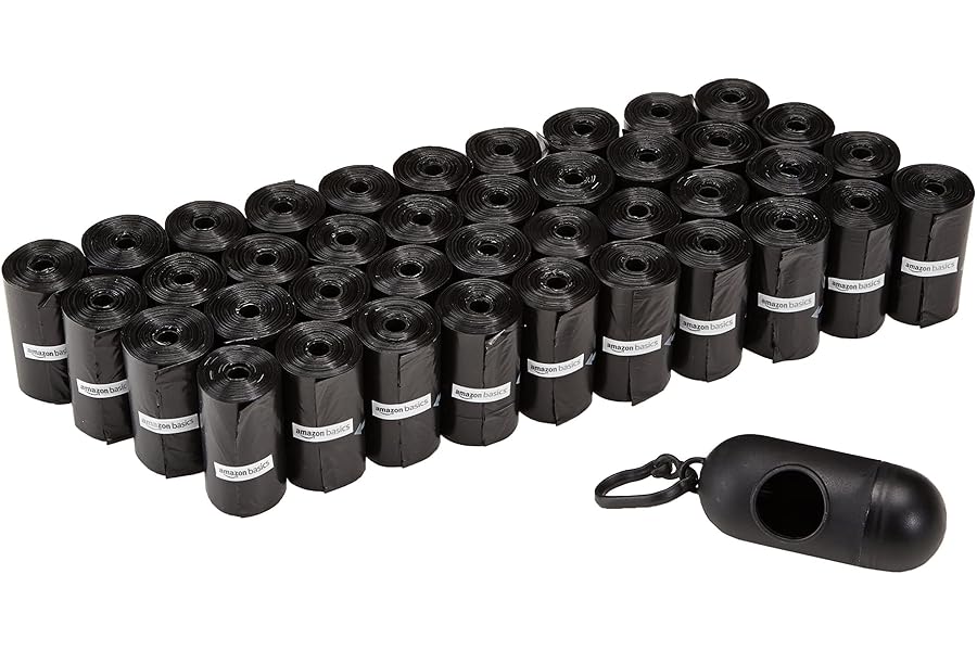 Amazon Basics Bolsas de basura para perros con dispensador y clip para correa, 600 bolsas