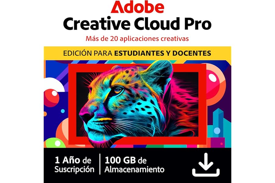 Adobe Creative Cloud Pro para Estudiantes y Docentes - Licencia de 1 Año para PC/Mac