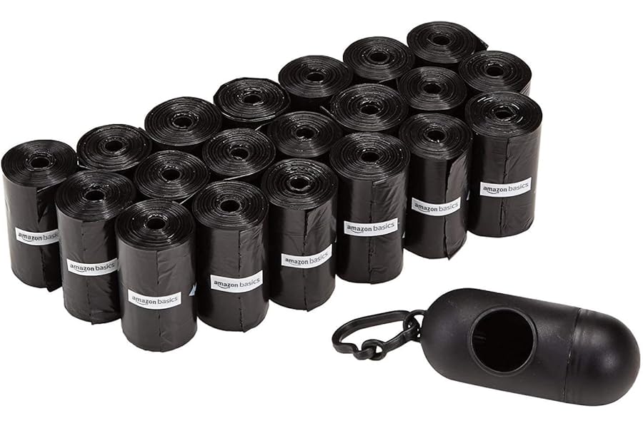 Amazon Basics Bolsas de basura para perros con dispensador y clip para correa, 300 bolsas