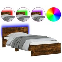 Estructura de Cama con Cabecero y Luces LED Roble Ahumado 100x200 cm