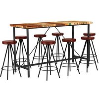 Set Muebles De Bar 9 Piezas Madera Reciclada Y Cuero Auténtico Vidaxl