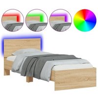 Estructura de Cama con Cabecero y Luces LED Roble Sonoma 75x190 Cm