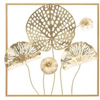 Panel de Pared Hierro Flores Doradas 50 x 5 x 50 cm