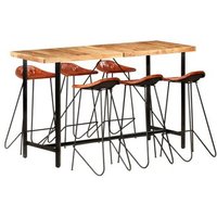 Muebles de Bar 7 Piezas de Madera Maciza Acacia y Cuero Auténtico Muebles de Bar 7 Piezas de Madera Maciza Acacia y Cuero Auténtico