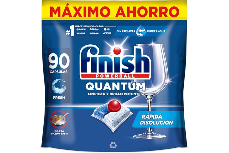 Finish Powerball Quantum Pastillas para Lavavajillas Todo en 1 - Limpieza Profunda y Brillo Superior, 90 Pastillas
