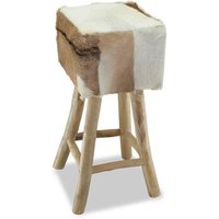 Taburete De Cocina De Cuero Y Madera Teca