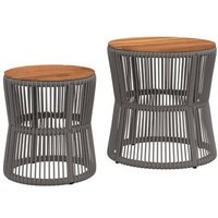 Mesa Auxiliar de Jardín Vidaxl Ratán Gris con Superficie de Madera
